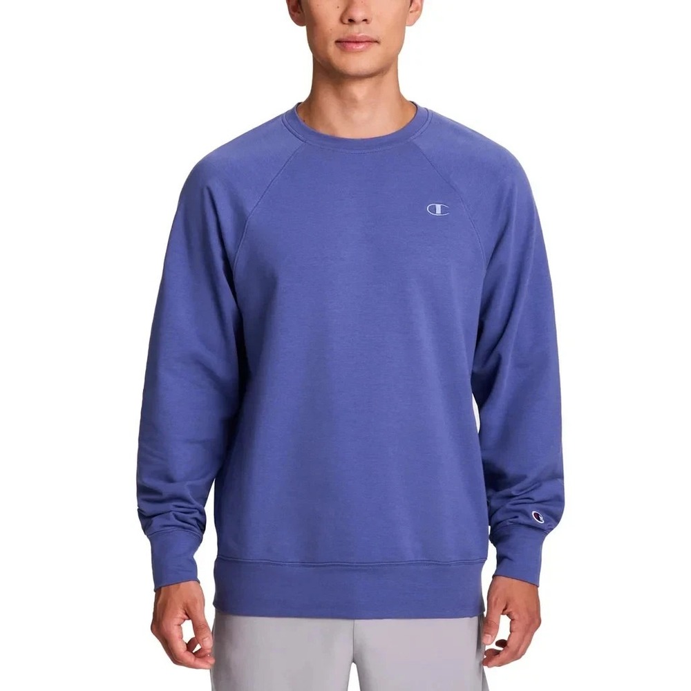 Champion Crewneck Sweatshirt Mens Pullover Raglan, Blue, Small